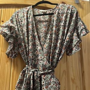 Flutter Sleeve Wrap Dress, Poly Blend with Stretch